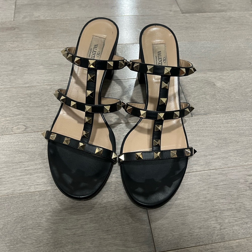Valentino Black and Gold Studded Heels